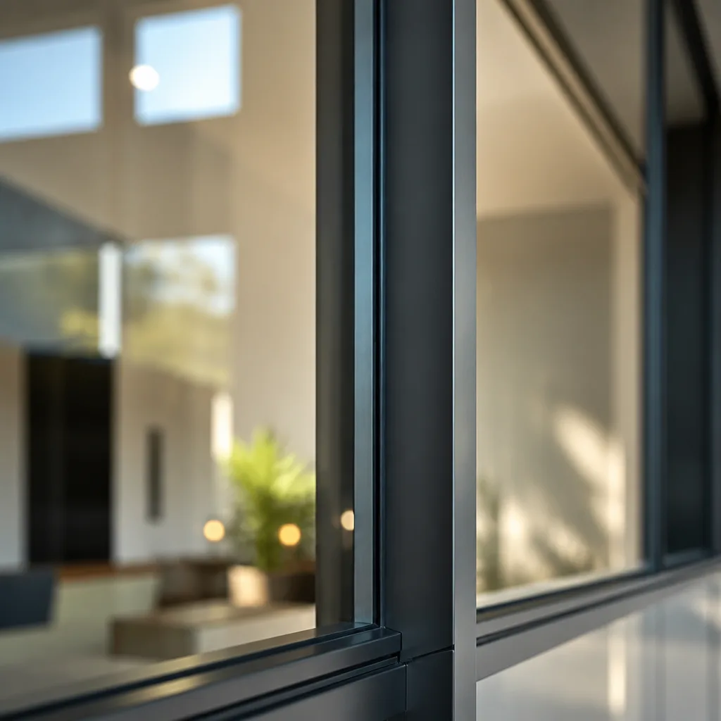 Modern window frame exterior with reflective glass and blurred interior background in Fort Lauderdale, FL