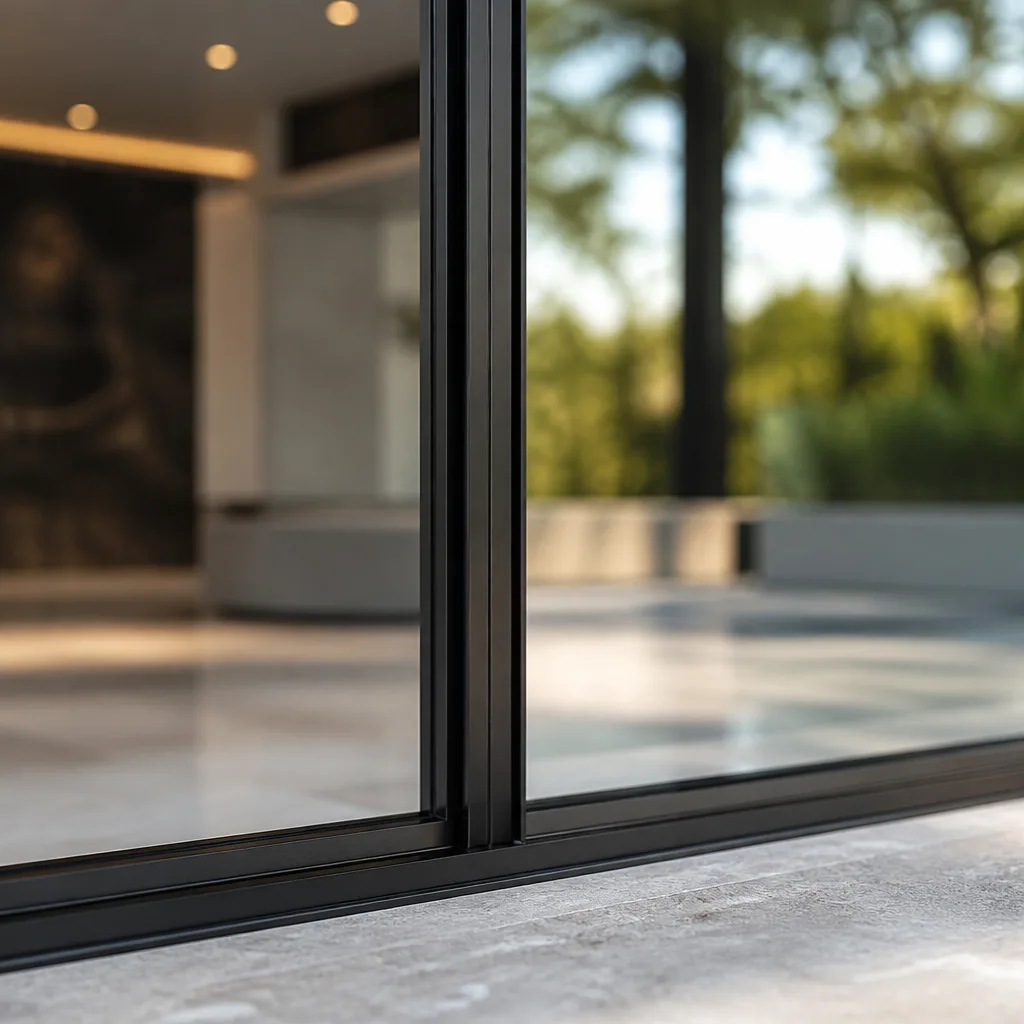 Modern black-framed sliding glass patio door system installation in Fort Lauderdale, FL