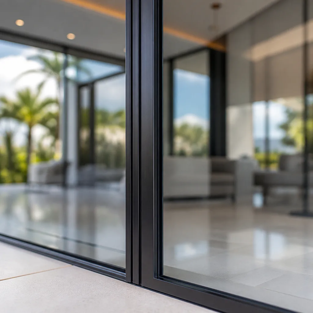 Modern black sliding glass patio doors in a luxury home in Fort Lauderdale, FL